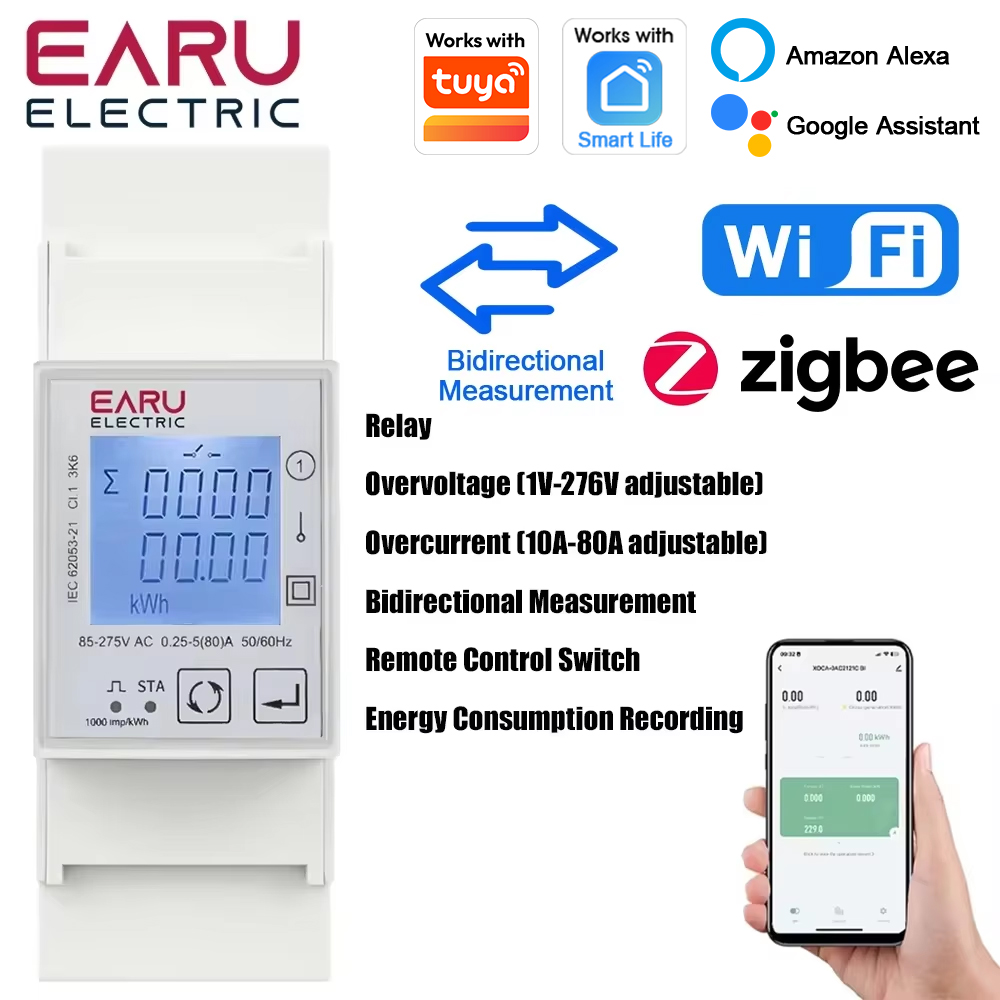 Energy Meter Bidirectional - EARU AC 110V 220V 50/60Hz 80A