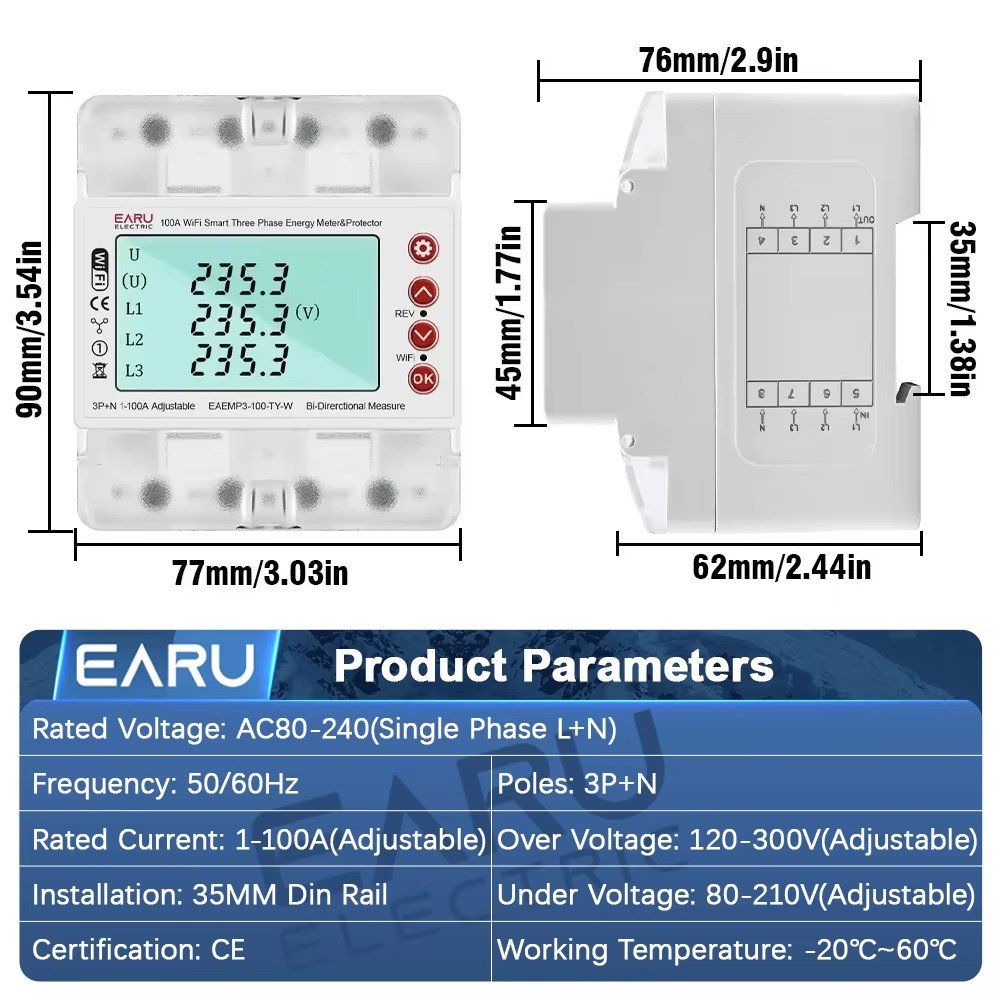 Three Phase AC380V Tuya WiFi S - Energy Meter Bidirectional review and price