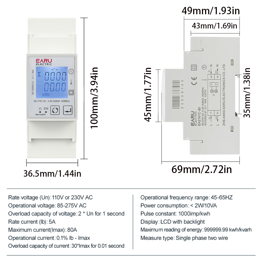 EARU AC 110V 220V 50/60Hz 80A  - Energy Meter Bidirectional review and price